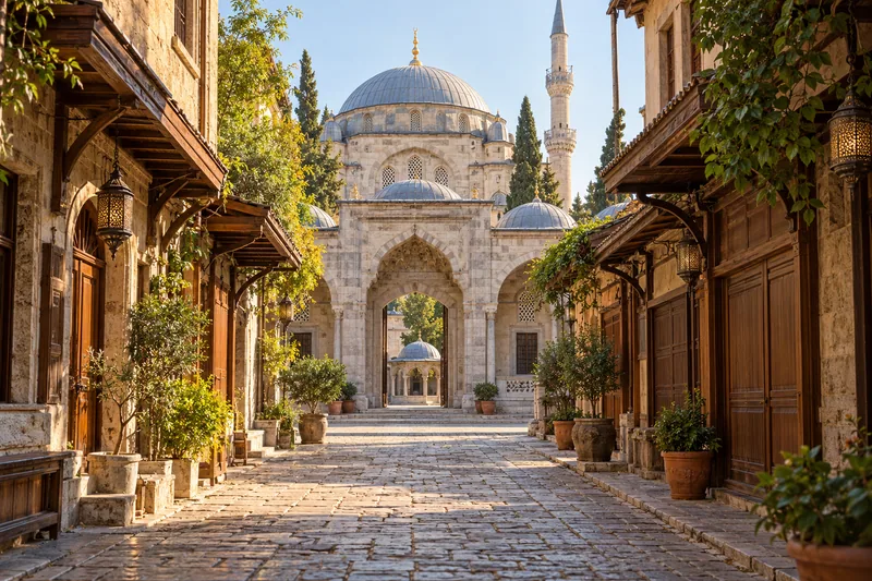 A mosque at the end of a quiet Istanbul lane